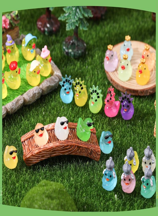 GGSTDDUP 100 Pcs Luminous Mini Resin Ducks, Tiny Ducks Figurines to Hide Wearing Hats Glow in Dark for DIY Fairy Garden Dollhouse Cake Decoration (27 Styles) - Image 4